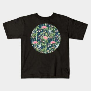 Bamboo, Birds and Blossom - dark teal Kids T-Shirt